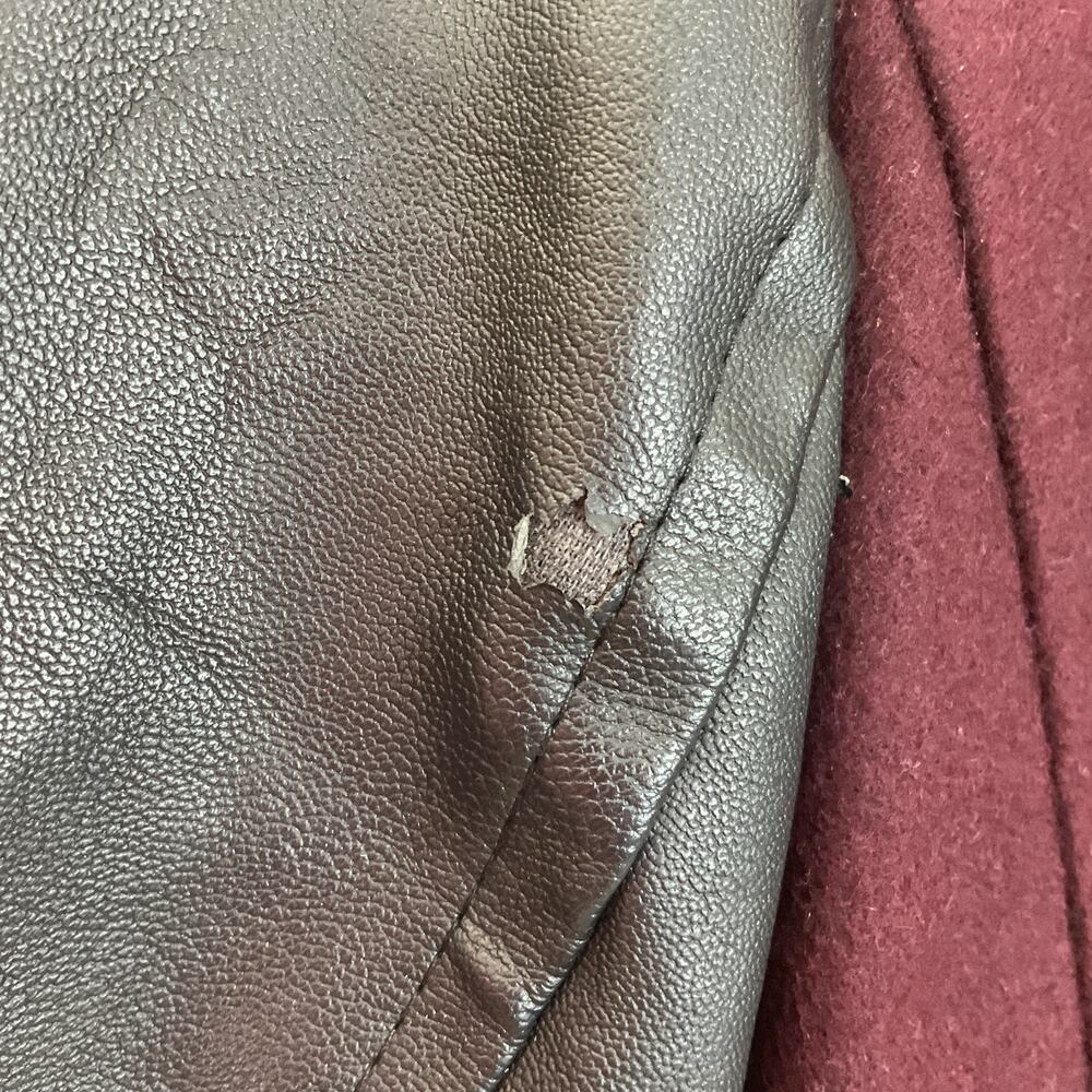 Michael Kors Moto Wool Coat Burgundy Maroon Black Leather Sleeves Size 12 - Picture 6 of 8